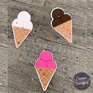 Ice Cream Cone | Chocolate, Strawberry, Vanilla Ice Cream | Waterproof Sticker | Cute Sticker For - Laptops, Water Bottles, Cars, etc.