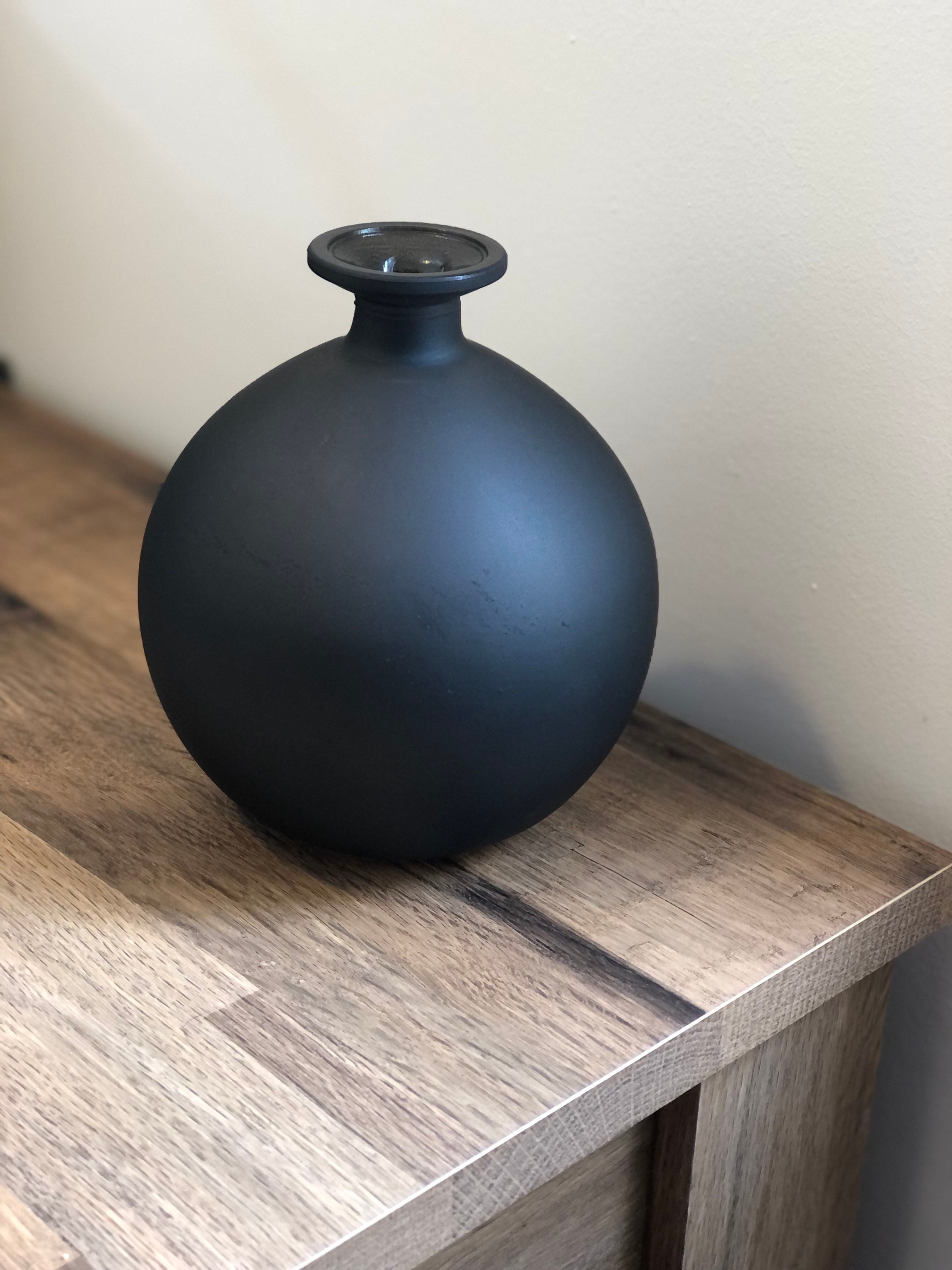 Black Bottle Vase Round Glass Vase Matt Black Sphere Vase Etsy