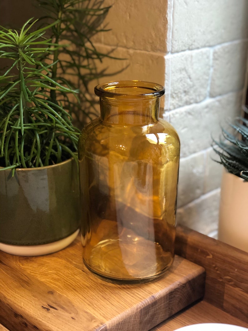 Amber glass bottle vase Vintage glass vase Rustic bottle Etsy