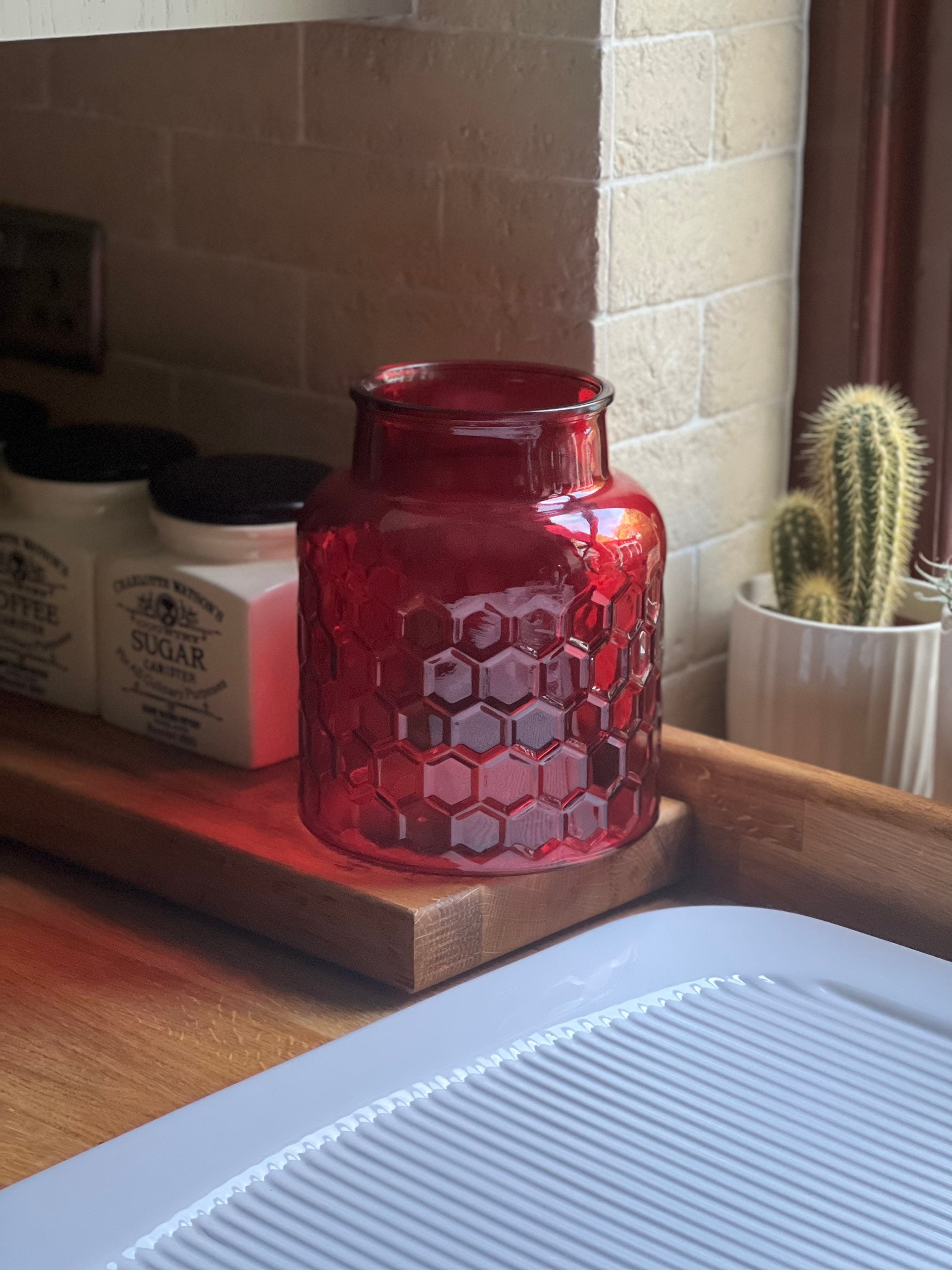 Large Red Glass Vase Large Bottle Vase Glass Jar Vase Red Etsy UK