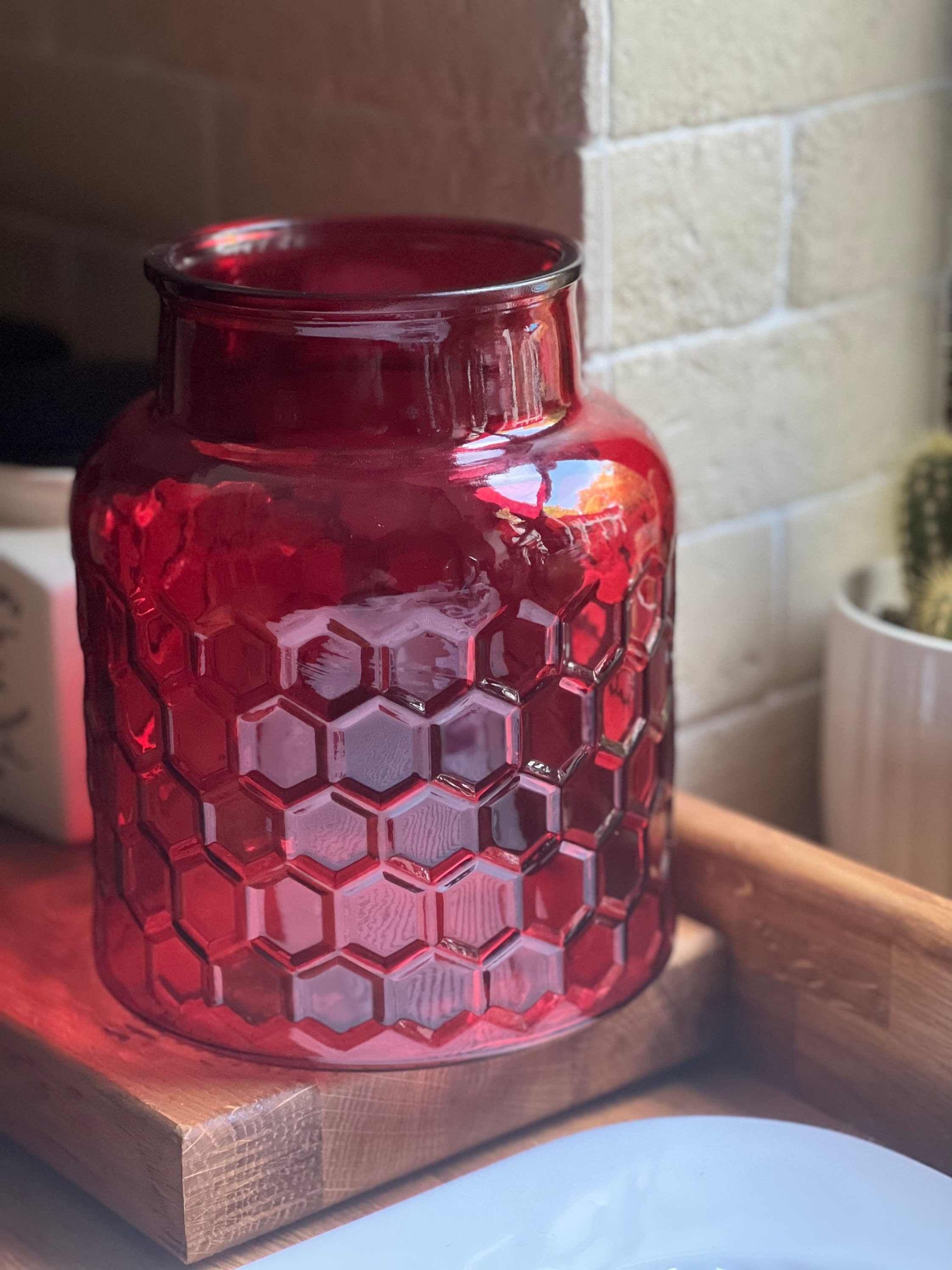 Large Red Glass Vase Large Bottle Vase Glass Jar Vase Red Etsy UK