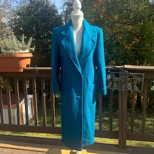 Vintage Turquoise Bright Blue 100% Wool Coat by Cassidy