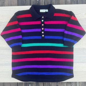Vintage 80s/90s Stefano Worldwide Multicolored Knitted Stripped Short Sleeved Sweater