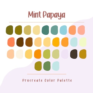 Paleta de cores Mint Papaya Procreate, amostras de Procreate, paleta de cores brilhantes, paleta de cores de arte digital