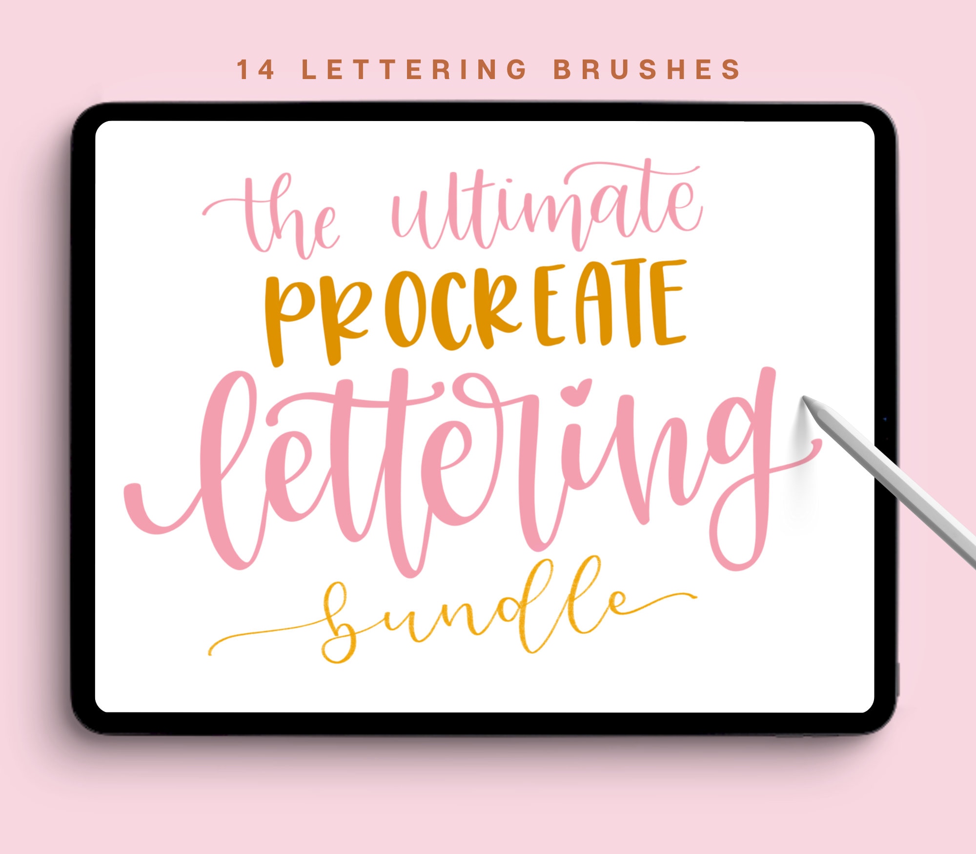 Set de 14 pinceles para Procreate – Caligrafía, brush lettering, glitter, cinta y acuarela
