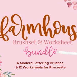 6 hojas de trabajo de pinceles y letras de Procreate, hojas de trabajo de letras modernas de estilo rústico y hojas de trabajo imprimibles para practicar caligrafía