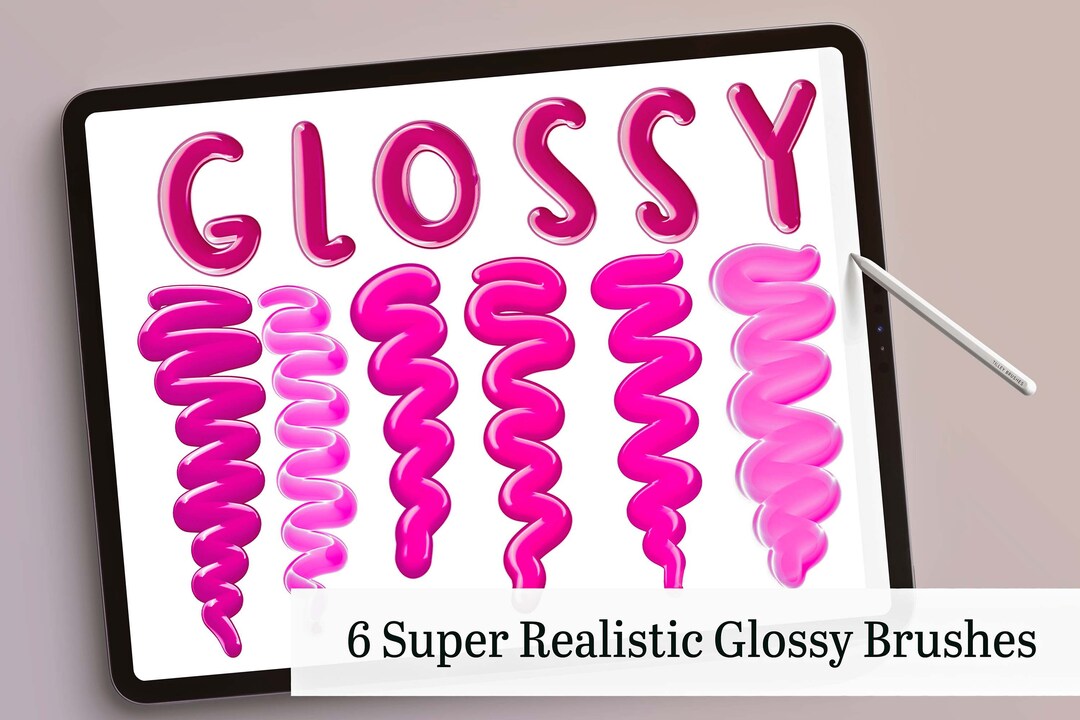 6 Pack Glossy Brush Procreate, Lip Gloss Brush Pack, Procreate Glossy