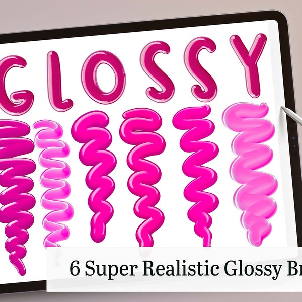 6 Pack Glossy Brush Procreate, Lip Gloss Brush Pack, Procreate Glossy Brushes, Sticky Procreate Brush Wet Texture Brushes