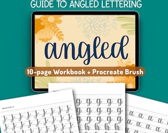 Angled Lettering Procreate Brush and Workbook (PDF Pattern)