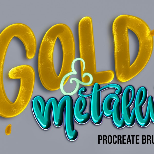 REAL Gold Metallic Procreate Brushes, Bundle of 3D Metallic Brushes for Procreate