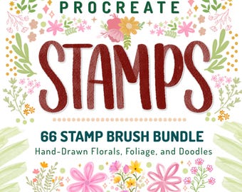 66 Procreate-stempels: handgetekende bloemen, schattige doodles en abstracte texturen