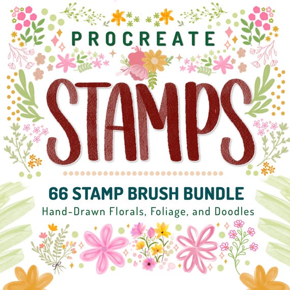 66 Procreate Stamps: Hand-Drawn Florals, Cute Doodles & Abstract Textures