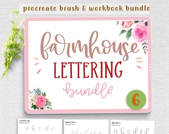 Procreate Farmhouse-letterborstelset, oefenkalligrafiewerkbladen