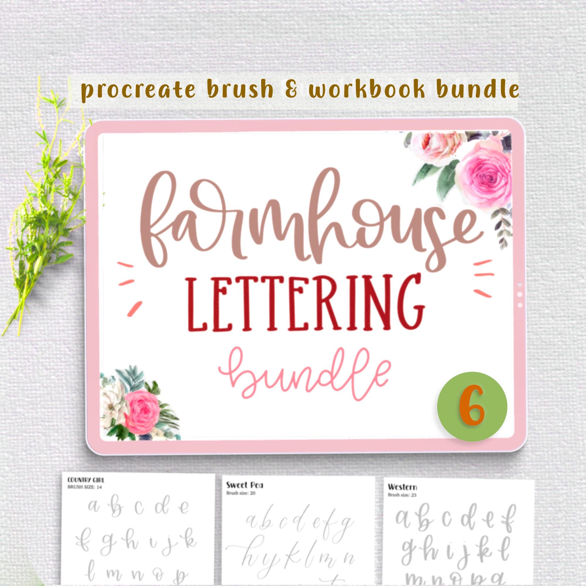 Procreate Farmhouse Lettering Brush Set, Practice Calligraphy ...