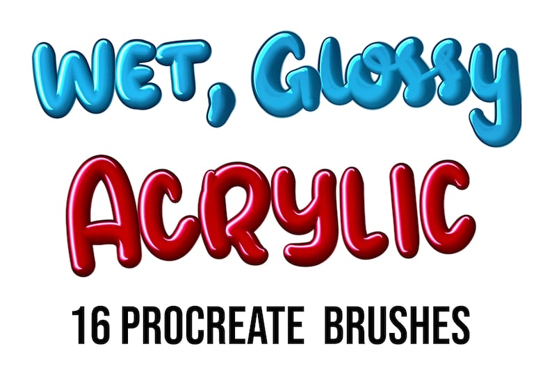 15 Glossy Wet Paint Procreate Brushes, 3D Acrylic Procreate iPad Lettering Brushes, Procreate Metallic Brush image 8