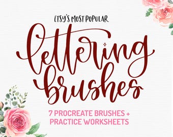 7 Procreate-beletteringborstels, oefenwerkbladen, borstelbeletteringbundel (digitale download)