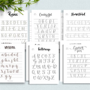 6 Procreate Brushes and Lettering Worksheets, Farmhouse Modern Lettering Worksheets & Practice Calligraphy Printable Worksheets image 3