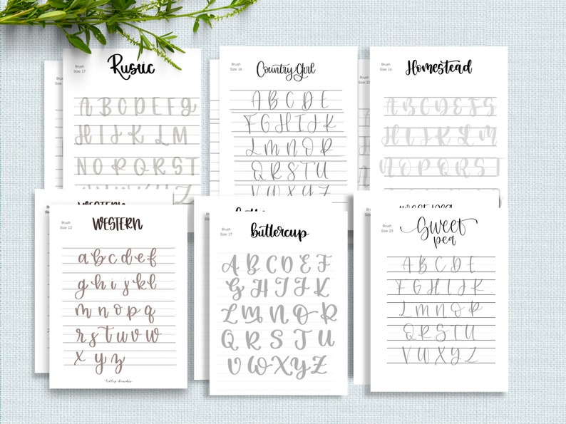 6 Procreate Brushes and Lettering Worksheets, Farmhouse Modern Lettering Worksheets & Practice Calligraphy Printable Worksheets image 3