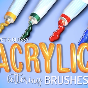 15 Glossy Wet Paint Procreate Brushes, 3D Acrylic Procreate iPad Lettering Brushes, Procreate Metallic Brush image 1