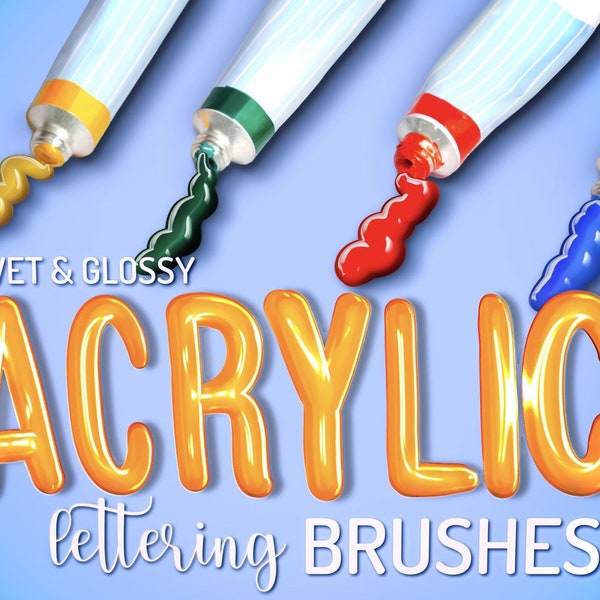 15 Glossy Wet Paint Procreate Brushes,  3D Acrylic Procreate iPad Lettering Brushes,  Procreate Metallic Brush