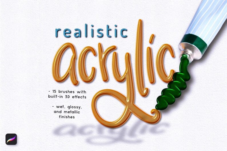 Procreate App Metallic-Style Brush 15 Lettering Procreate Brushes 3D Acrylic Procreate iPad Lettering Brushes
