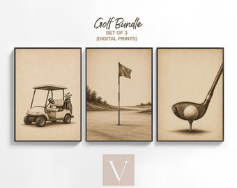 Golf Bundle: Rustic Minimal Golf Wall Art, Neutral (Digital Download)