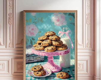 Cookies and Milk Print: Floral Kitchen Dessert Art (Digital Download)