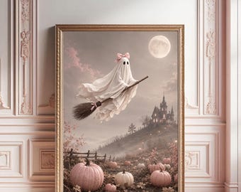 Ghost on Broomstick Print: Fall Halloween Decor (Digital Download)