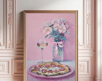 Pizza with Wine Print: Girl Kitchen Decor (Digital Download)