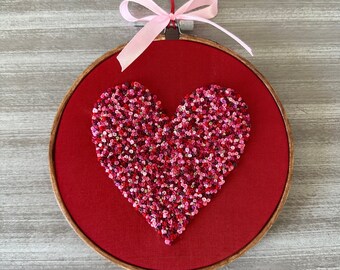 Valentine’s Day Hand Embroidered Hoop - Red Heart