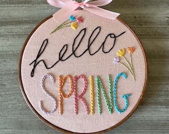 Spring Hand Embroidered Hoop - Light Pink
