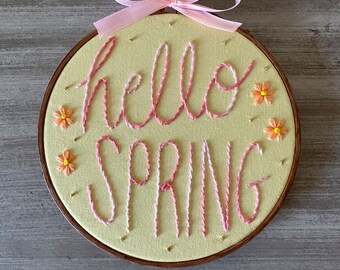Spring Hand Embroidered Hoop - Yellow