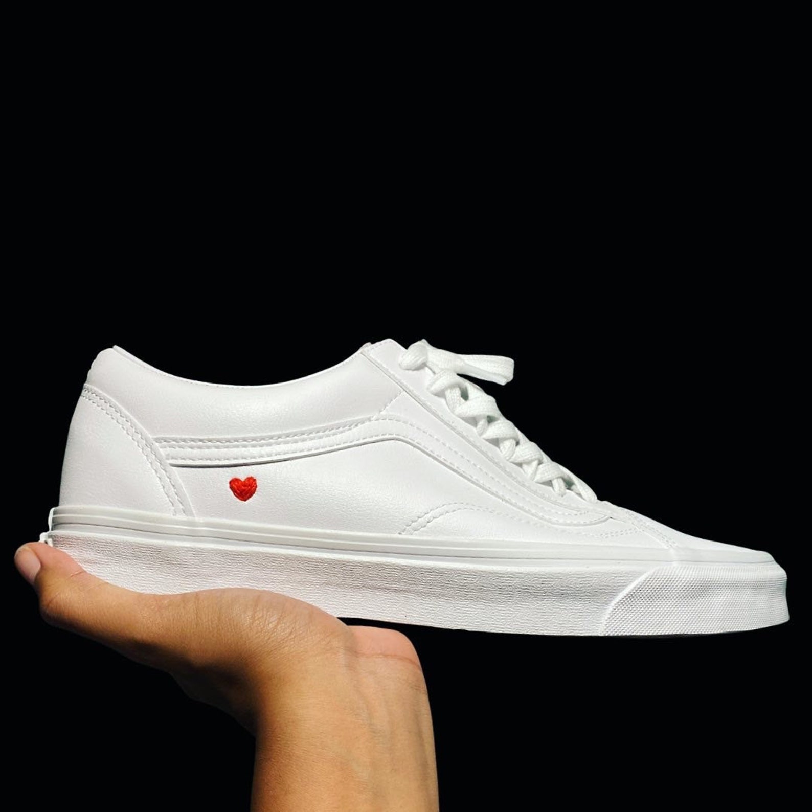 Embroidered Heart Vans Unisex Etsy