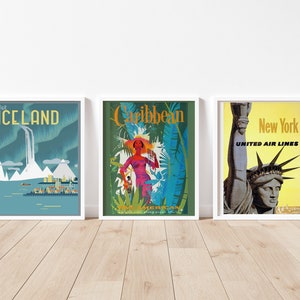 Iceland - Caribbean - New York - Retro Travel Posters | Vintage Art