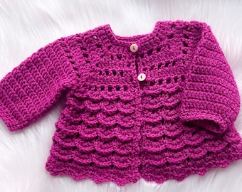 Digitale pdf-haakpatroon: frambozengehaakt babyvestje trui jas of jasje in 3D-schelpensteekvideotutorial van Crochet for Baby