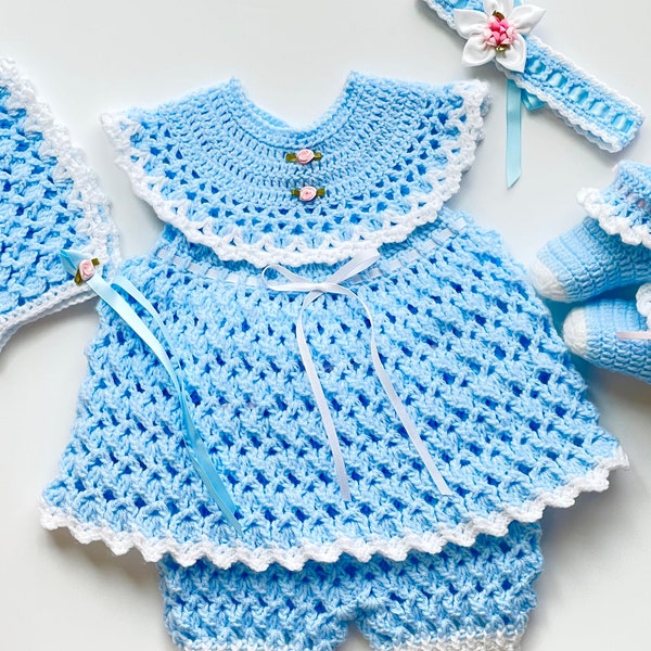 Digital PDF Crochet Pattern: Crochet baby girl dress with follow along video tutorial, Crochet frock for girls, Crochet baby dresses