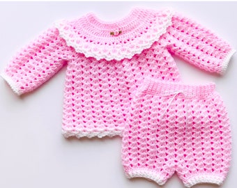 Modèle de crochet PDF numérique : tunique de pull pour bébé au crochet avec motif de couvre-couche assorti pour 0-3 mois avec tutoriel vidéo de suivi