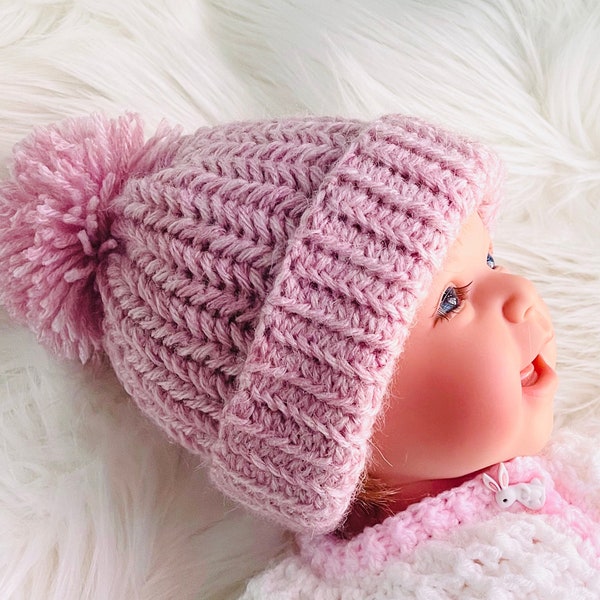 Digital PDF Crochet Pattern: Easy Herringbone baby hat pattern for boys, girls, beanie cap- various sizes - video tutorial Crochet for Baby