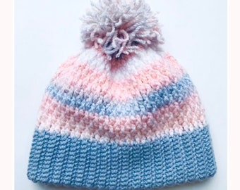 Digital PDF Crochet Pattern: Easy Alpine Stitch Adult Crochet Beanie Hat Pattern with Follow along video tutorial, Crochet for baby patterns