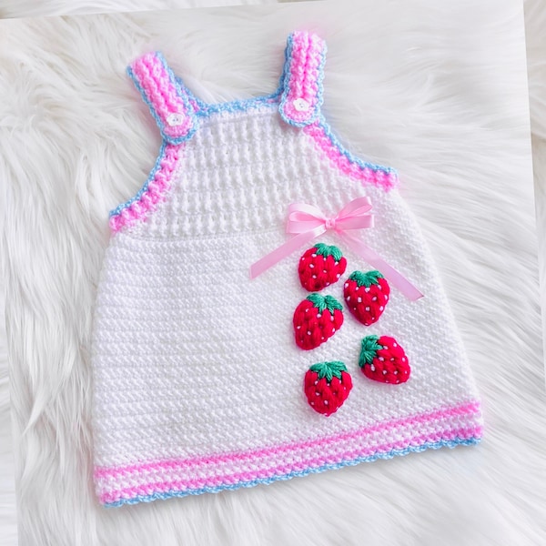 Digital PDF Crochet Pattern: Berry blossom crochet baby overalls, dress, frock for girls with video tutorial by Crochet for Baby patterns