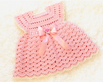 Digital PDF Crochet Pattern: Crochet baby dress or frock with matching headband for girls with follow along video tutorial, Crochet for baby