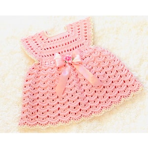 Patrón de crochet digital en PDF: Vestido o vestido de bebé a crochet con diadema a juego para niñas con video tutorial de seguimiento, Crochet para bebé imagen 1