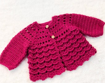 Digital PDF Crochet Pattern: Raspberry Crochet baby Coat, Cardigan Sweater with follow along video tutorial, Crochet for Baby patterns