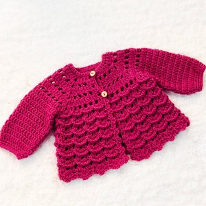 Digital PDF Crochet Pattern: Raspberry Crochet baby Coat, Cardigan Sweater with follow along video tutorial, Crochet for Baby patterns