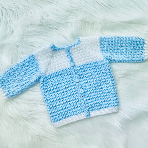 Digital PDF Crochet Pattern: Super cute Noah baby cardigan sweater crunch st pattern - various sizes with video tutorial by Crochet for Baby