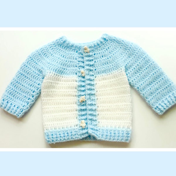 Digital PDF Crochet Pattern: Basic Crochet Baby Cardigan pattern for boys and girls with follow along video tutorial by Crochet for Baby