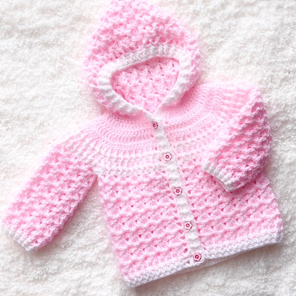 Digital PDF Crochet Pattern: Easy Crochet hooded cardigan sweater, coat or jacket for baby with video tutorial by Crochet for Baby patterns