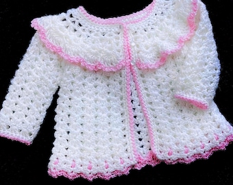 Digital PDF Crochet Pattern: Beautiful Lacy Zahra Cardigan Sweater, Coat or Jacket for Baby Girls with Video Tutorial by Crochet for Baby