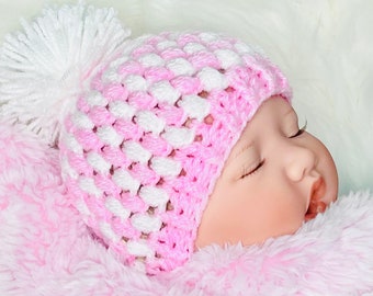 Digital PDF Crochet Pattern: Super Cute Crochet baby hat with bean stitch, baby cap in various sizes with video tutorial - Crochet for Baby