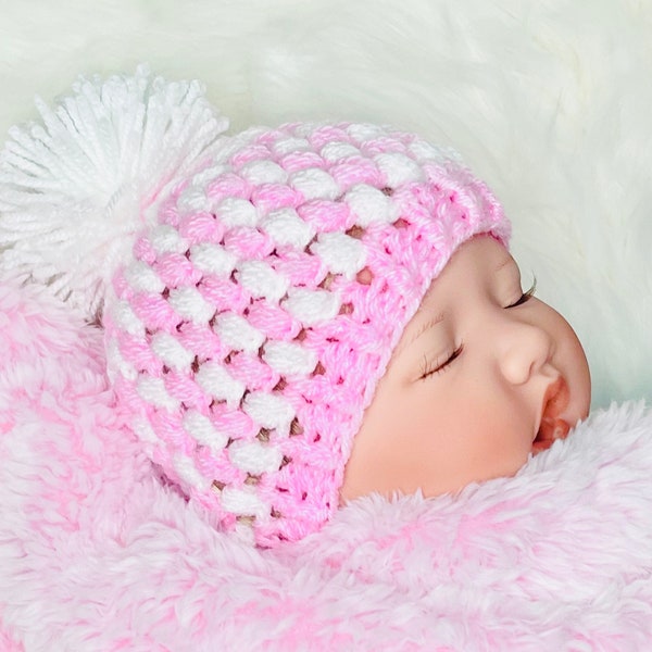 Digital PDF Crochet Pattern: Super Cute Crochet baby hat with bean stitch, baby cap in various sizes with video tutorial - Crochet for Baby